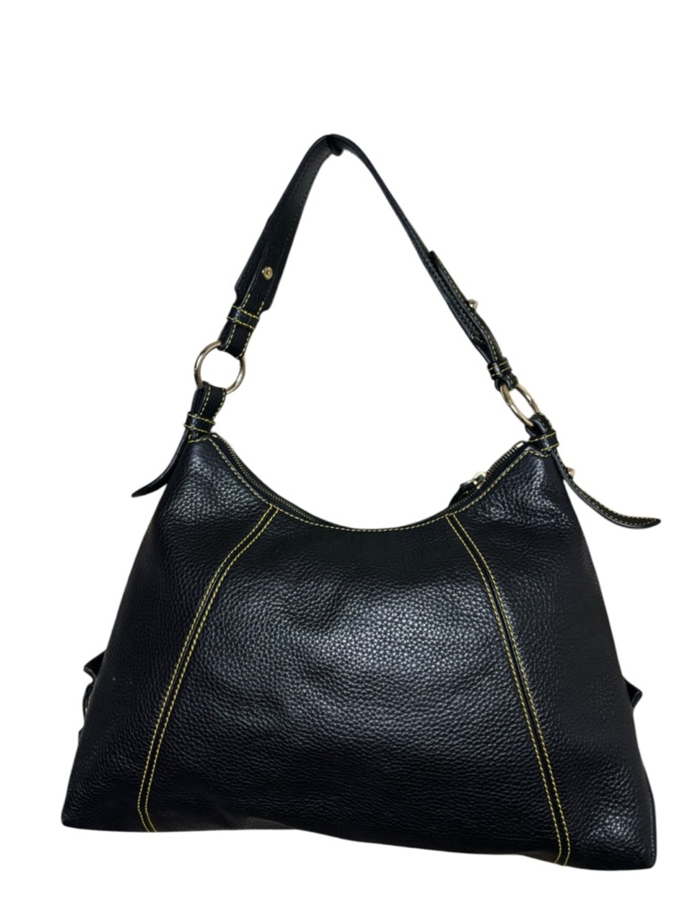 Dooney & Bourke Pebbled Leather Hobo Bag Black Yellow Stitch Shoulder Bag - Picture 7 of 15